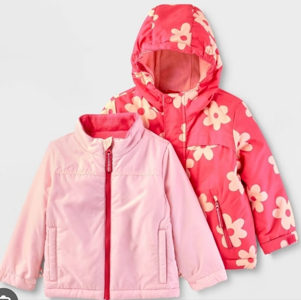 Cat & Jack 3 in 1 Floral Pink Puffer Jacket